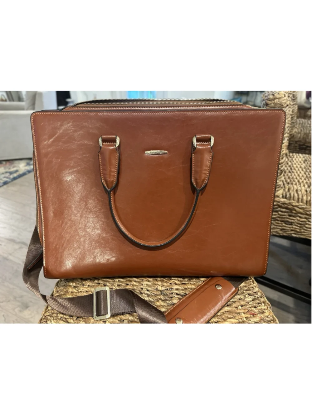 Bostanten Leather Briefcase Laptop Bag Brown Messenger Shoulder Work Tote Purse